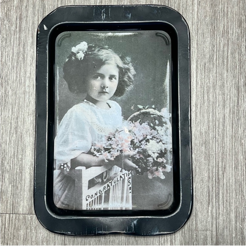 Vintage Decorative Serving Tray with Child Portrait